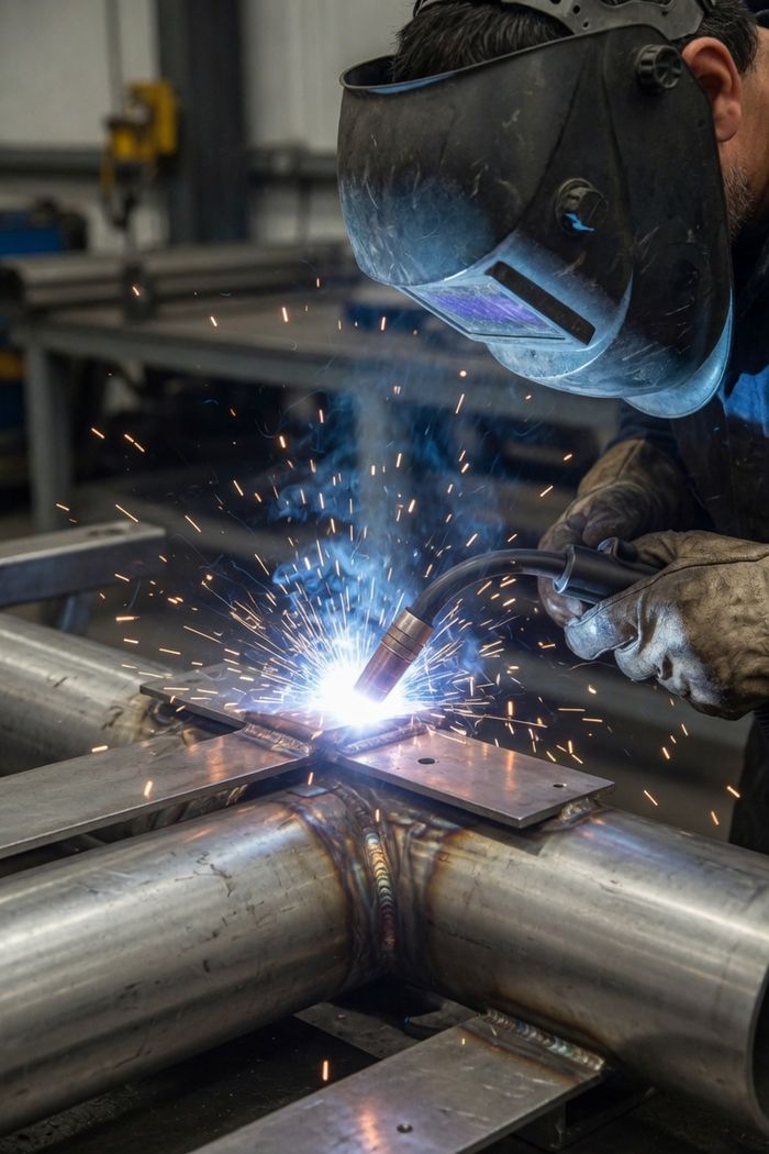 Close-up of a weld on a structural pipe connection